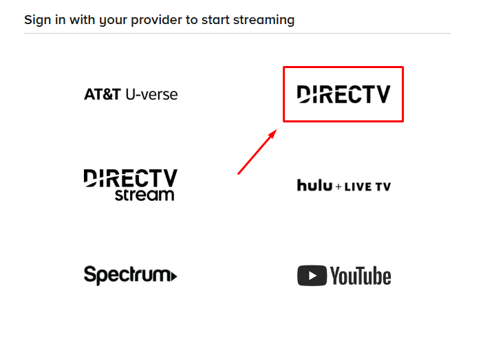 The Paramount+ link page with DIRECTV highlighted in the list of TV providers